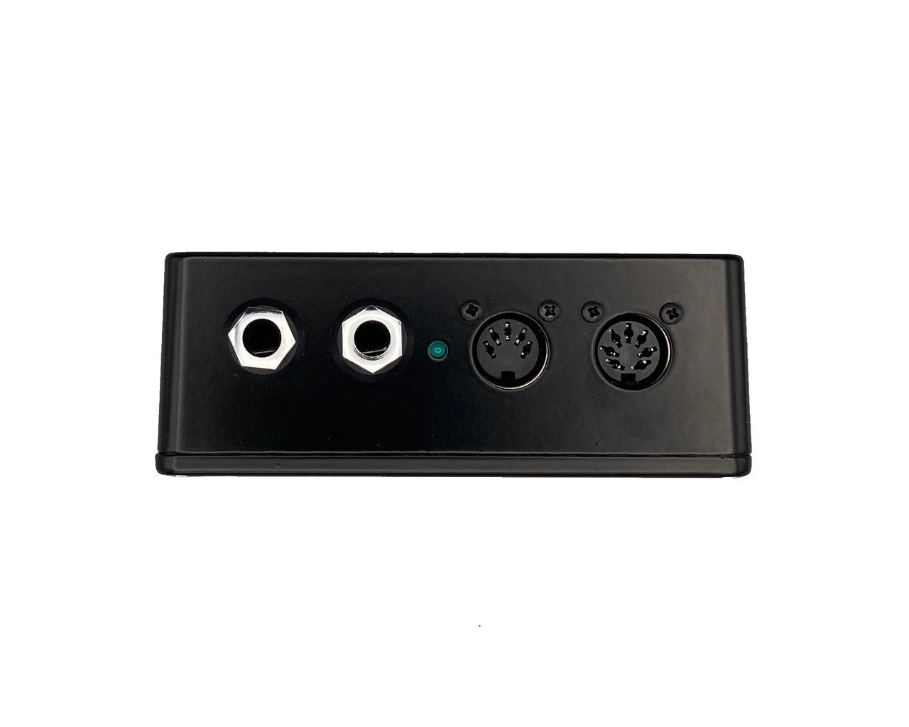 MultiBox right side view showing 2 DIN MIDI jacks, 2 TRS MIDI jacks and power LED