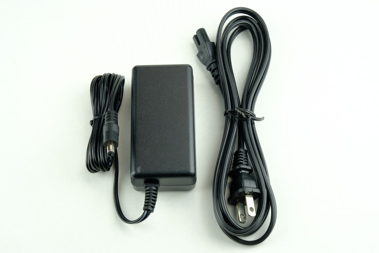 12V DC output adapter, shown with North American style plug.